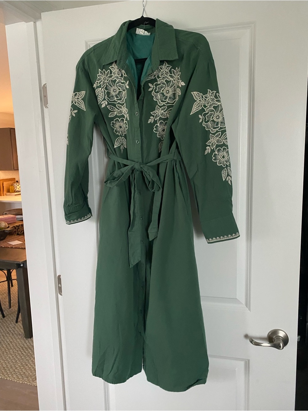 Red Dress Boutique Forest Green Embroidered Midi Shirt Dress